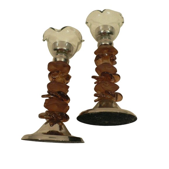 Candle holder PAIR Artistic Sculptural design Acrylic and metal - Picture 7 of 10